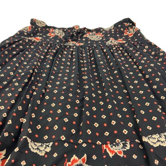 ESPRIT Boho Floral Black Orange Print Bohemian Tiered Tie Waist Women's Skirt 9 - Picture 3 of 10